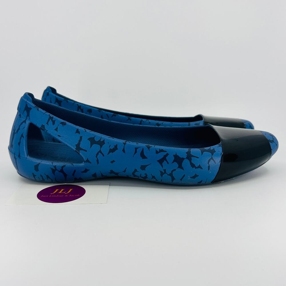 Crocs Women's Sienna Bijou Blue Shiny Ballerina Comfort Flats 203301 Size 11